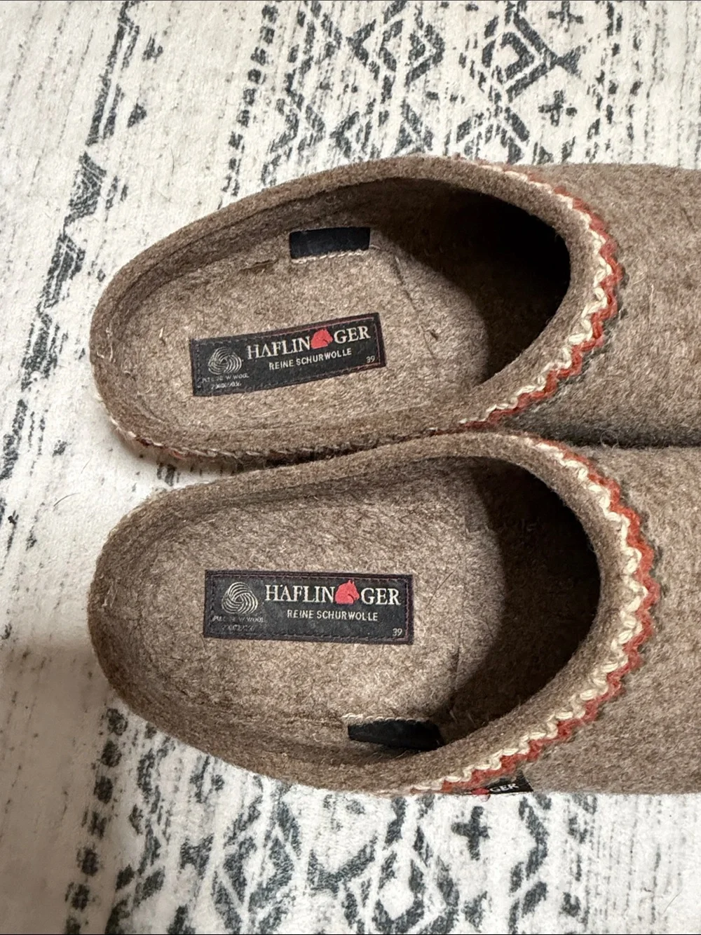 Haflinger Tan Wool Slip-On Loafers with Subtle Stitch Trim